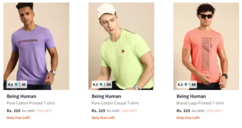 Image of Being Human Men Fashion Tshirt Flat 70% Discount