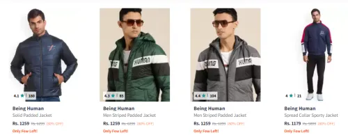 Image of Being Human Men Navy Blue Solid Padded Jacket at Minimum 80% Discount