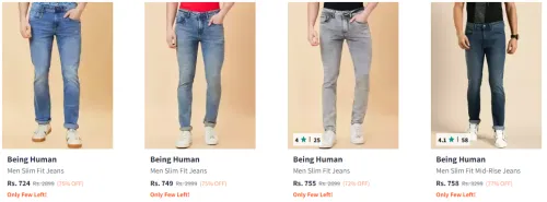 Image of Being Human Men's Jeans Min. 75% Discount