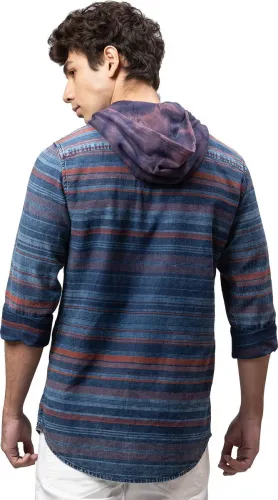 Image of BEING HUMAN Men Slim Fit Striped Button Down Collar Casual Shirt