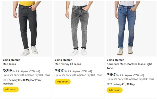 Image of Being Human Men's Jeans at minimum 70% Discount
