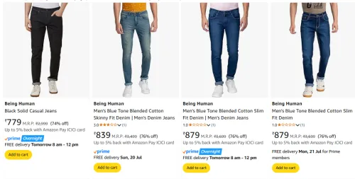 Image of Being Human Men's Jeans at minimum 72% Discount