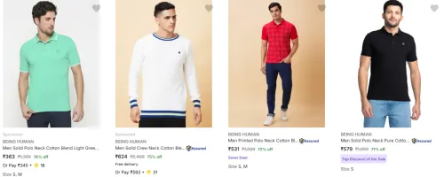 Image of BEING HUMAN Men's T-Shirt Minimum 75% Discount