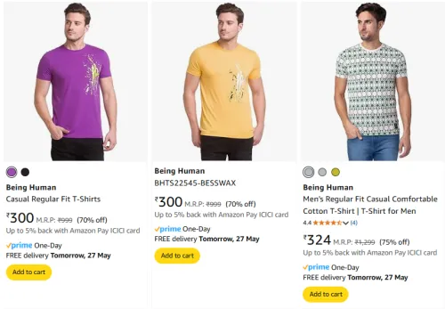 Image of Being Human Men's T-shirts at minimum 70% Discount