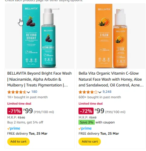 Image of BELLAVITA Beyond Bright Face Wash Minimum 70% Discount