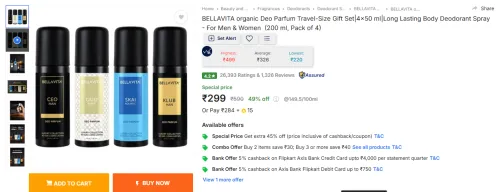 Image of BELLAVITA organic Deo Parfum Travel-Size Gift Set (200 ml, Pack of 4)