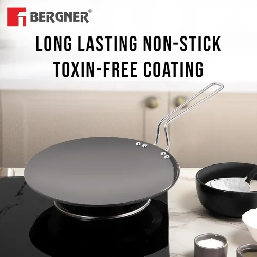 Image of BERGNER ArtisanForge Hard Anodised 22cm Roti/Paratha/Phulka/Chapati Tawa, Wire Handle,