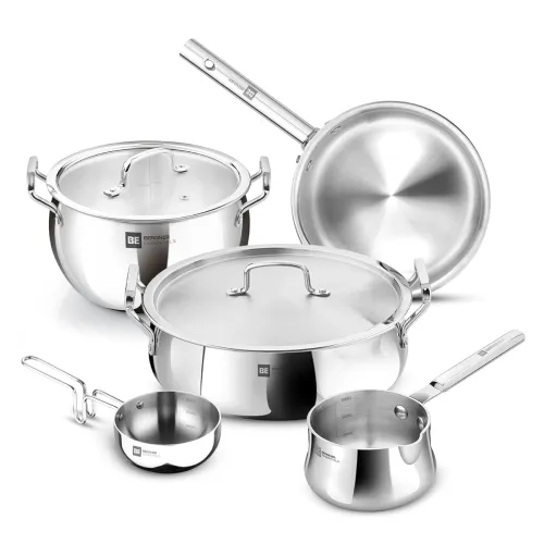Image of Bergner BE Essentials TriPro Tri-Ply 7 Pcs Cookware Set of Rice Handi 24cm (5.5 L) 