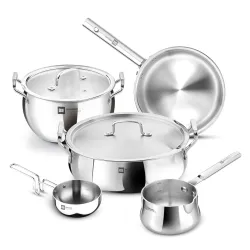 Bergner BE Essentials TriPro Tri-Ply 7 Pcs Cookware Set of Rice Handi 24cm (5.5 L)