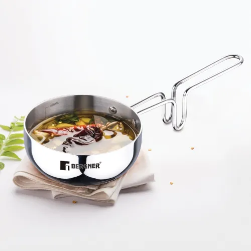 Image of Bergner TriPro TriPly Stainless Steel 12cm Tadka Pan, 500ml Capacity