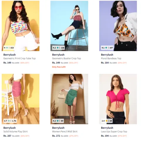 Image of Berrylush Print Crop Tube Top Starting @ ₹149