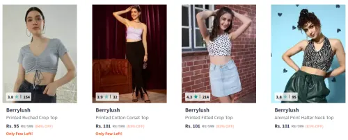 Image of Berrylush Ruched Crop Top Starting At ₹95