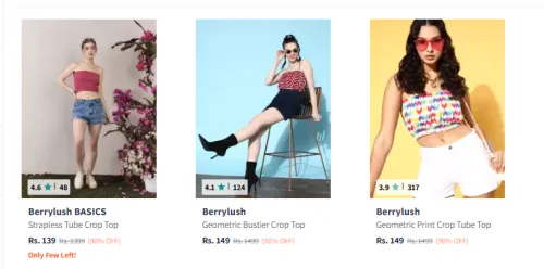 Image of Berrylush Women's Crop Tops At Minimum 90% Discount