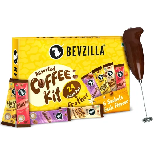 Image of Bevzilla 24 Flavoured Coffee Sachets & Frother Coffee Kit (24 X 2 Gram Sachets)