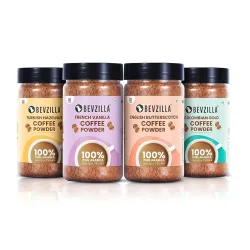 Bevzilla 75 Grams X 4 Flavoured Instant Coffee Powder Pack of Colombian Gold ,75 Gms Each | Bottle|