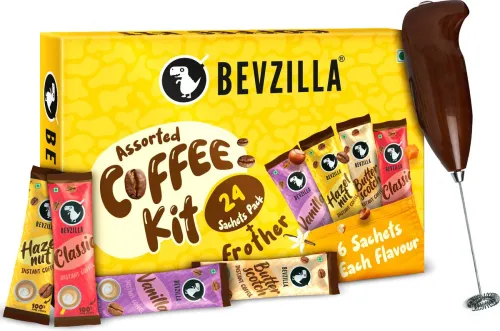 Image of Bevzilla Instant Coffee Gift Box of 24 Assorted Coffee Sachets & Frother Instant Coffee (24 x 2 g