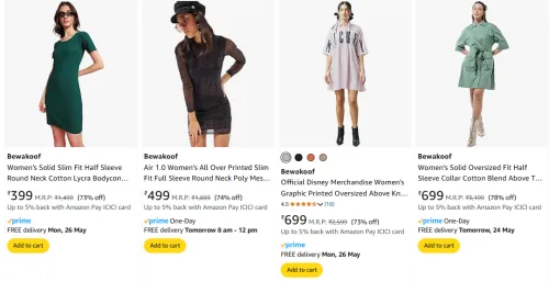 Image of Bewakoof Women's Dresses at minmum 72% Discount