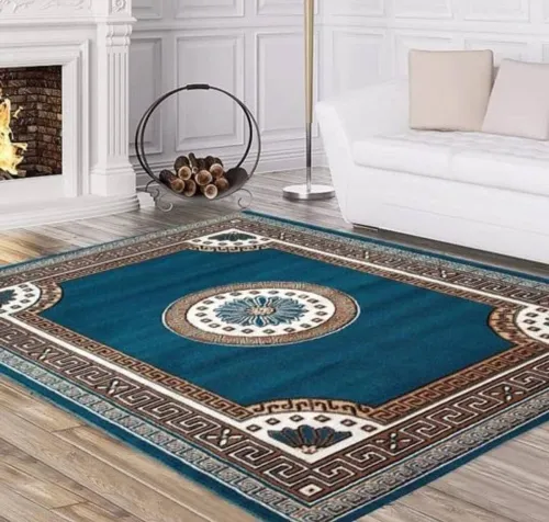 Image of BhCarpet Blue, Pink Acrylic Carpet (5 ft, X 7 ft, Rectangle)