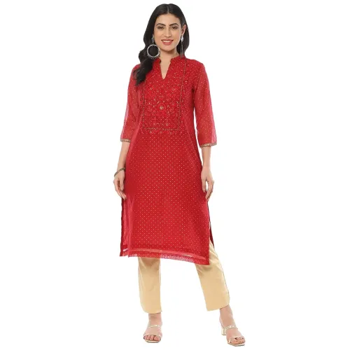 Image of BIBA Women Art Silk Straight Printed Kurta