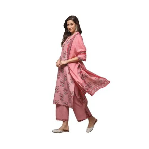 Image of BIBA Women Cotton Straight Kurta Palazzo