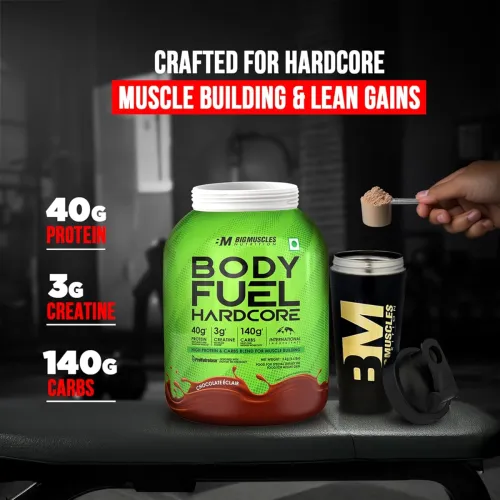 Image of Bigmuscles Nutrition Body Fuel Hardcore Mass Gainer (1kg, Chocolate Eclair)