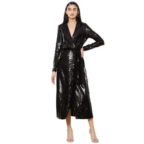 Image of Label RITU KUMAR Black Wrap Sequin Maxi Dress