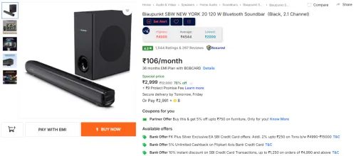 Image of Blaupunkt SBW NEW YORK 20 120 W Bluetooth Soundbar  (Black, 2.1 Channel)