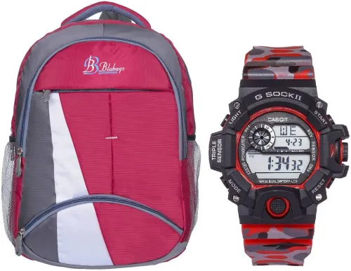 Image of blubags Large 36L Laptop Backpack and Digital Watch For Boys (Red)