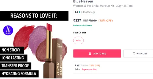 Image of Blue Heaven Women 11 Pcs Bridal Makeup Kit - 30g + 35.7 ml