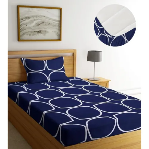 Image of Blue Strip 220TC Glace Cotton Super Soft Elastic Fitted Bedsheet