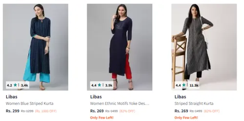 Image of Blue Striped Keyhole Kurta - Women Starting At ₹269