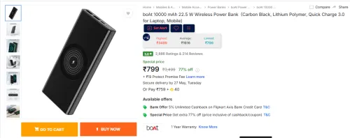 Image of boAt 10000 mAh 22.5 W Wireless Power Bank