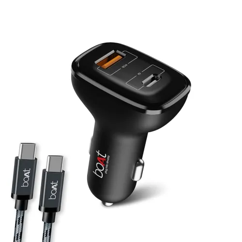 Image of boAt 24W Dual Port Fast Car Charger (PD + QC, Type-C Cable)