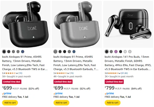 Image of Boat Earbuds at minimum 80% Discount