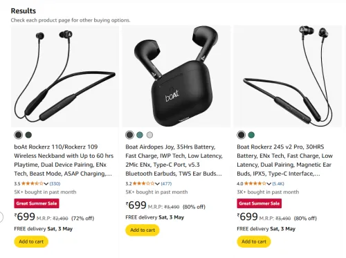 Image of Boat Earphones & Airpods at Min. 80% Off