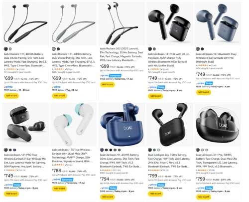 Image of boAt Neckband & Earbuds Starting @ ₹699
