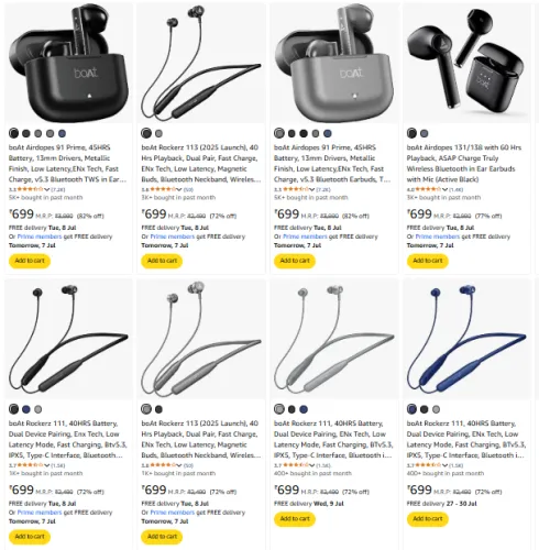 Image of boAt Neckband & Earbuds Starts @ ₹699