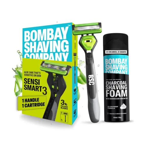 Image of Bombay Shaving Company 3 Razor and Charcoal Shaving Foam