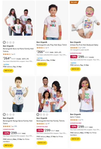 Image of Bon Organik Holi Festival Clothes Minimum 70% Discount