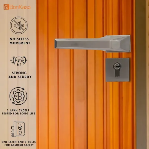 Image of BonKaso 1294 Premium Door Lock Set (Zinc, 3 Keys, 70mm, Grey)
