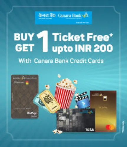 Image of BookMyShow Canara Bank Credit Card Offer: Buy 1 and Get 1 Ticket Free up to ₹200