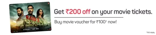 Image of BookMyShow Offer: Buy a Raid 2 Movie Voucher for ₹100 & get ₹200 Off on Tickets