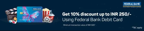 Image of BookMyShow Offer : 10% discount upto ₹200 with Federal Bank Debit Cards