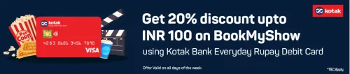 Image of BookMyShow Offer: Save 20% off upto ₹100 on Ticket Booking with Kotak Bank Everyday Rupay Debit Card