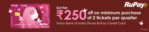 Image of BookMyShow Offer: Get Flat ₹250 Off on minimum purchase of 2 Tickets with Union Bank of India Divaa RuPay CC