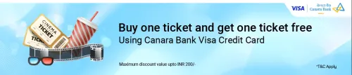 Image of BookMyShow Offer: Buy 1 ticket and Get 1 ticket with Canara Bank Visa Credit card upto ₹200