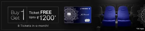 Image of BookMyShow Offer: Buy 1 ticket and Get 1 Free up to ₹1200 with YES Private Debit Card
