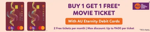 Image of BookMyShow Offer: Buy 1 ticket and Get 1 Free up to ₹400 on Movies with AU Eternity Debit Card