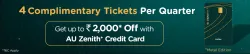BookMyShow Offer : Buy 1 ticket and Get 1 Free upto ₹500 with AU Zenith+ Credit Card