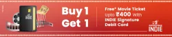 BookMyShow Offer : Buy 1 ticket and Get 1 Free up to ₹400 on INDIE Signature Debit Card